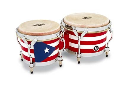 LP Matador Wood Bongos - Puerto Rico Flag Design Chrome Hardware -NEW