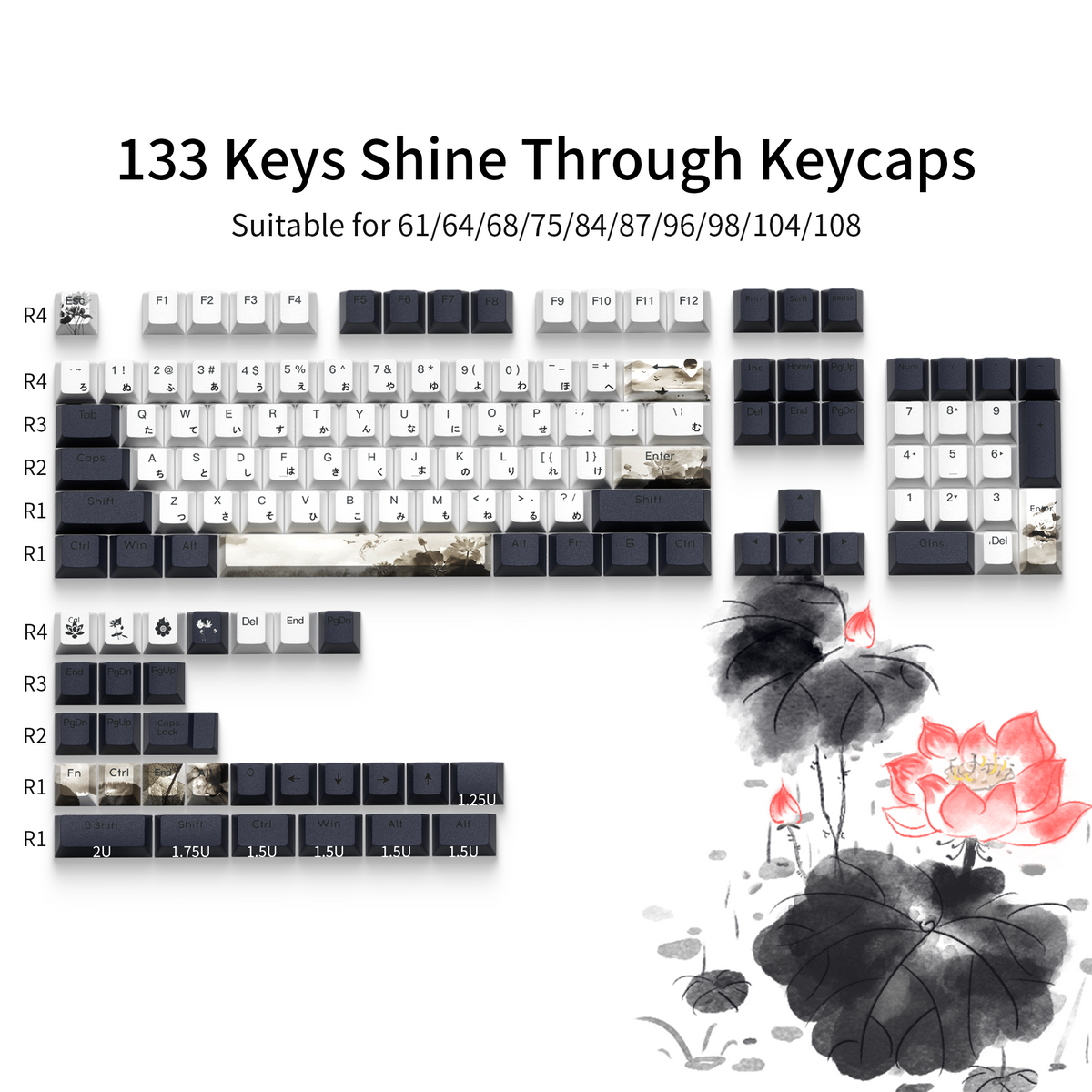 Lotus Cherry Profile Shine-Through Dye-Sub PBT Keycap Set XVX
