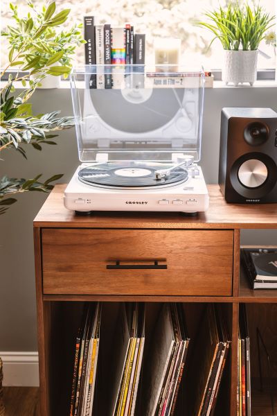 Crosley KT400A Fully Automatic Bluetooth 2-Speed Turntable with S100A Stereo Speakers, White-NEW