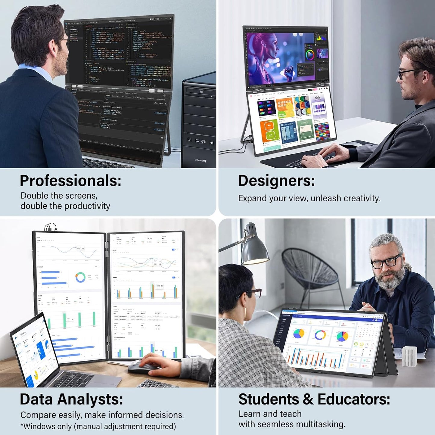 InnoView Foldable 23.8' Dual Monitor Dual Screen Extender INVPM609