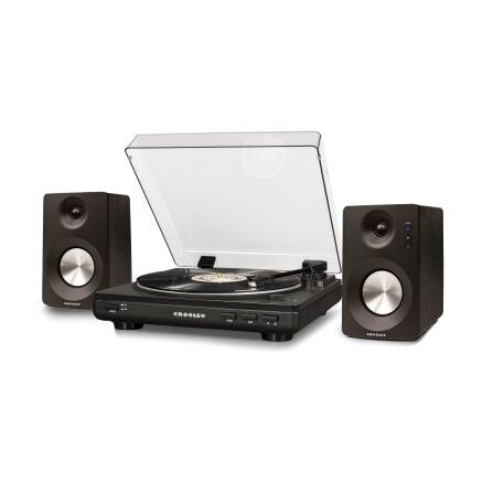 Crosley KT400A-BK Fully Automatic Bluetooth 2-Speed Turntable with S100A Stereo Speakers, Black-NEW