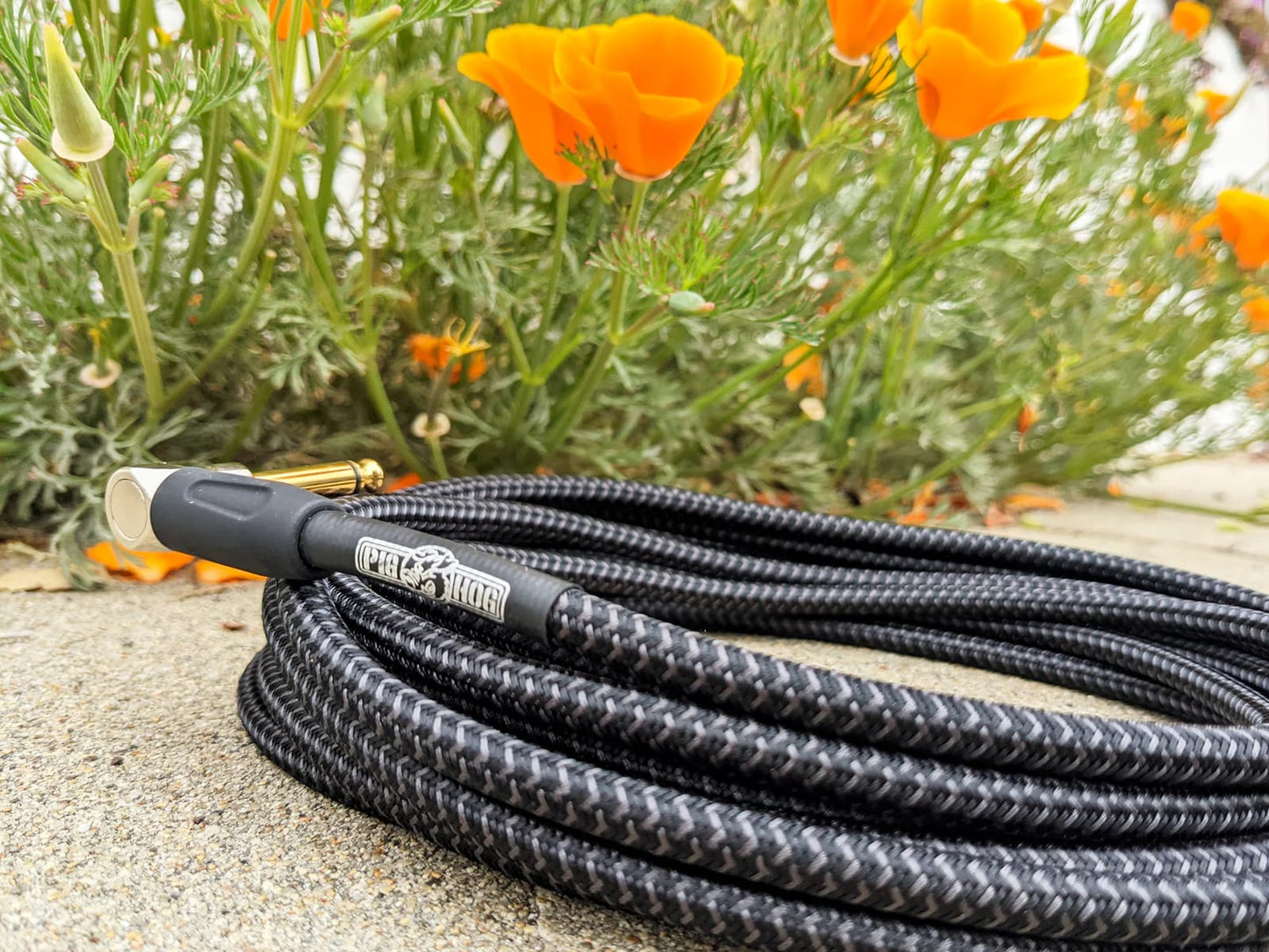 Pig Hog PCH10BKR "Black Woven" Guitar Instrument Cable, 10ft Right Angle -NEW