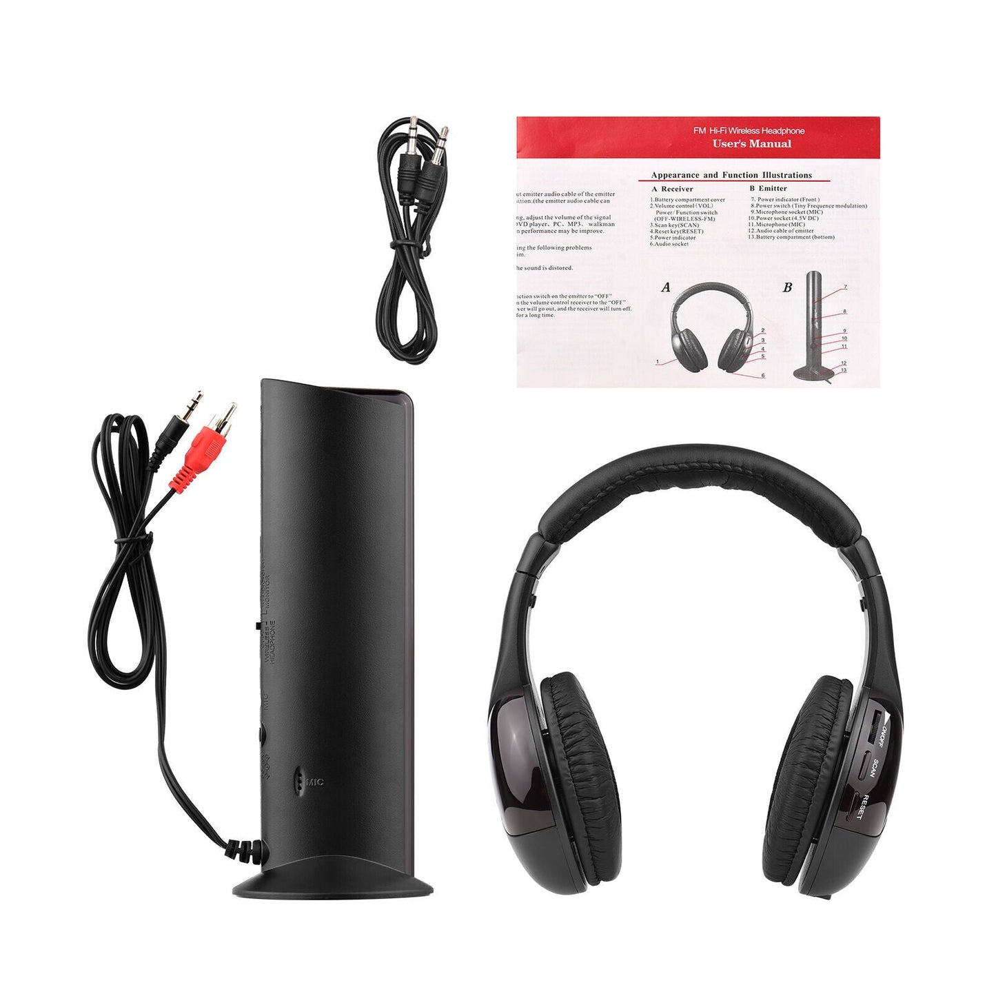 MH2001 Wireless Headphones 5-in-1 Functionality with FM Radio & TV Support On-Ear