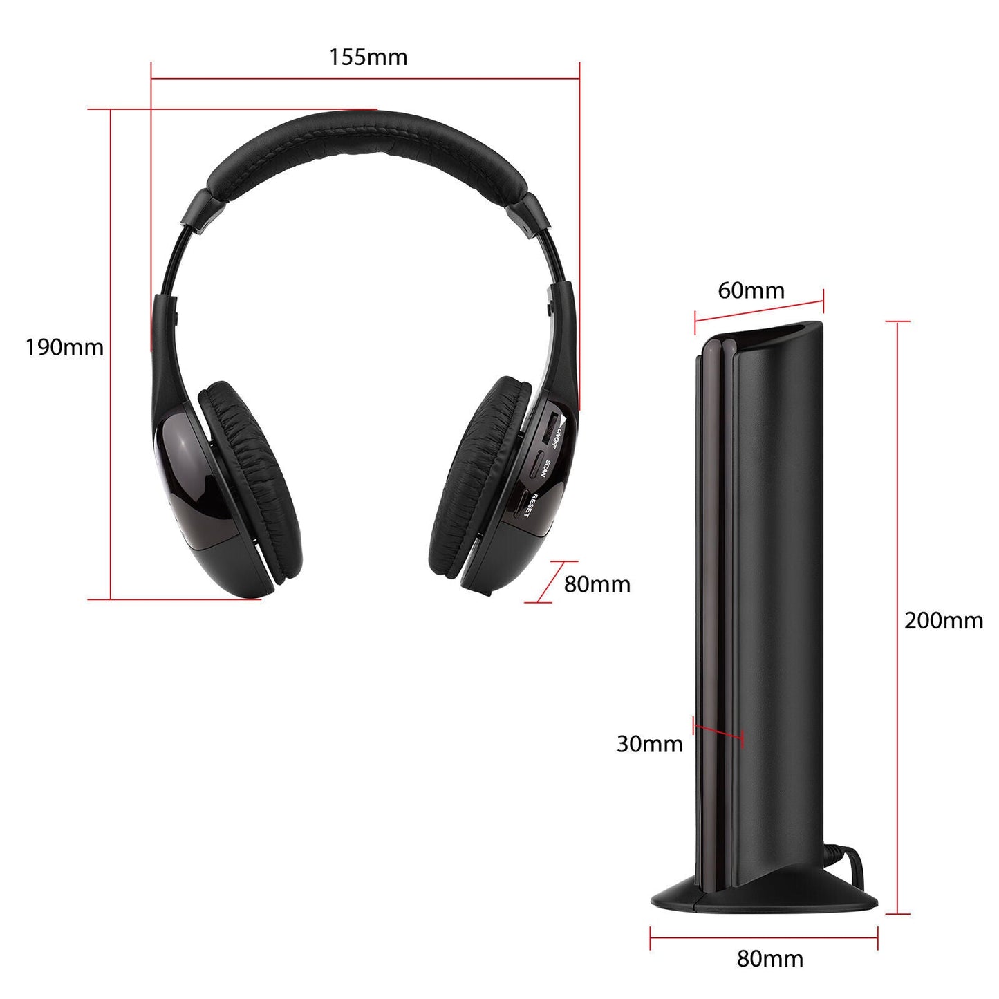 MH2001 Wireless Headphones 5-in-1 Functionality with FM Radio & TV Support On-Ear