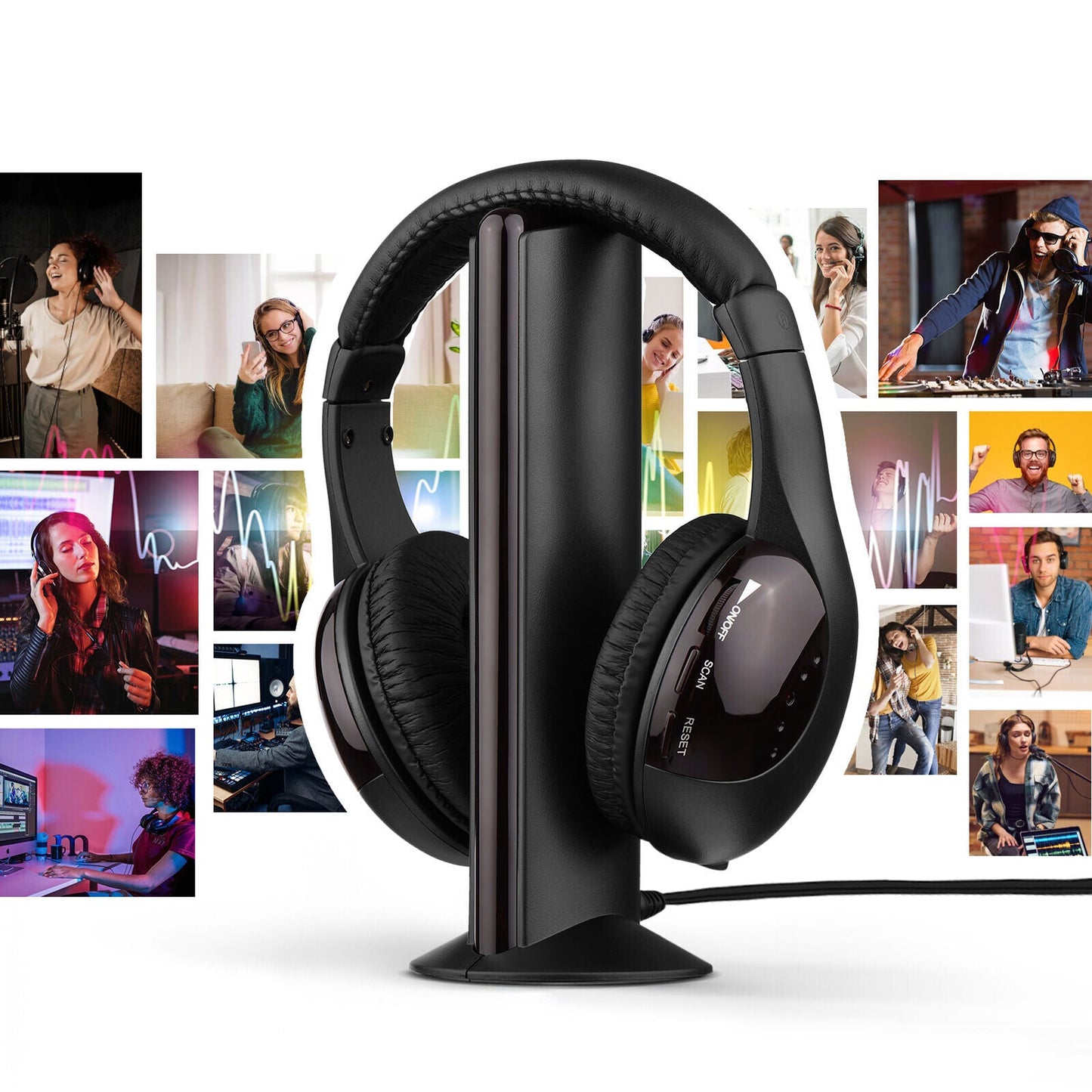 MH2001 Wireless Headphones 5-in-1 Functionality with FM Radio & TV Support On-Ear