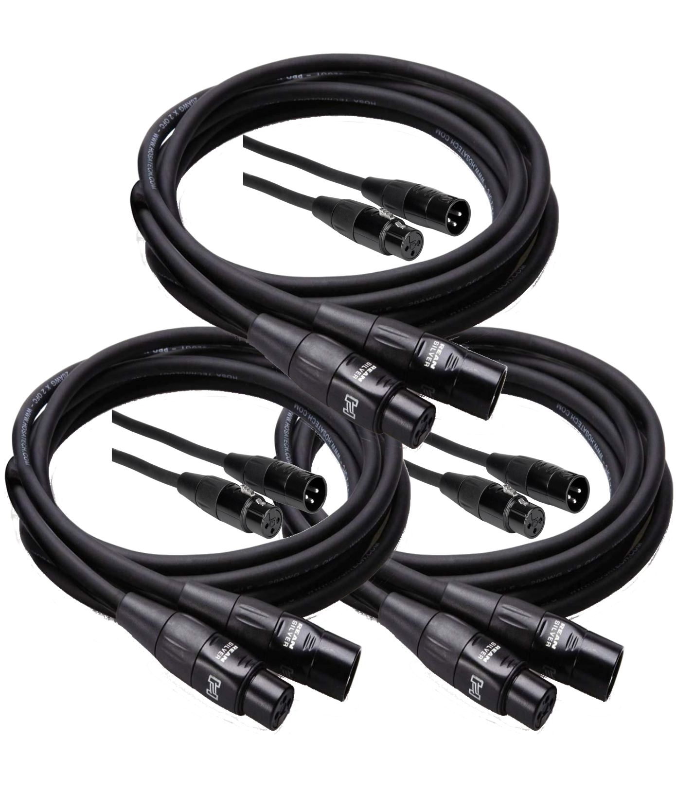 3 Pack Hosa Pro Microphone Cable, Neutrik REAN Connectors REAN XLR3F to XLR3M, HMIC-015 (15 Feet)
