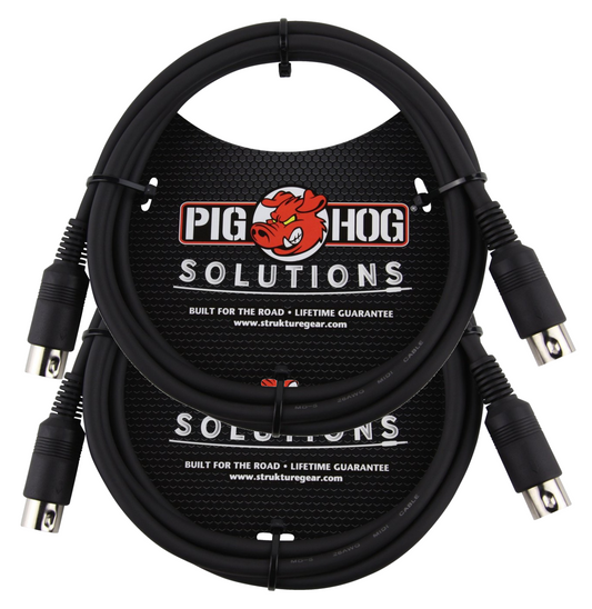 2 Pack Pig Hog 6ft Solutions MIDI Cable Black Instrument Interface male to male PMID06 - NEWΒ
