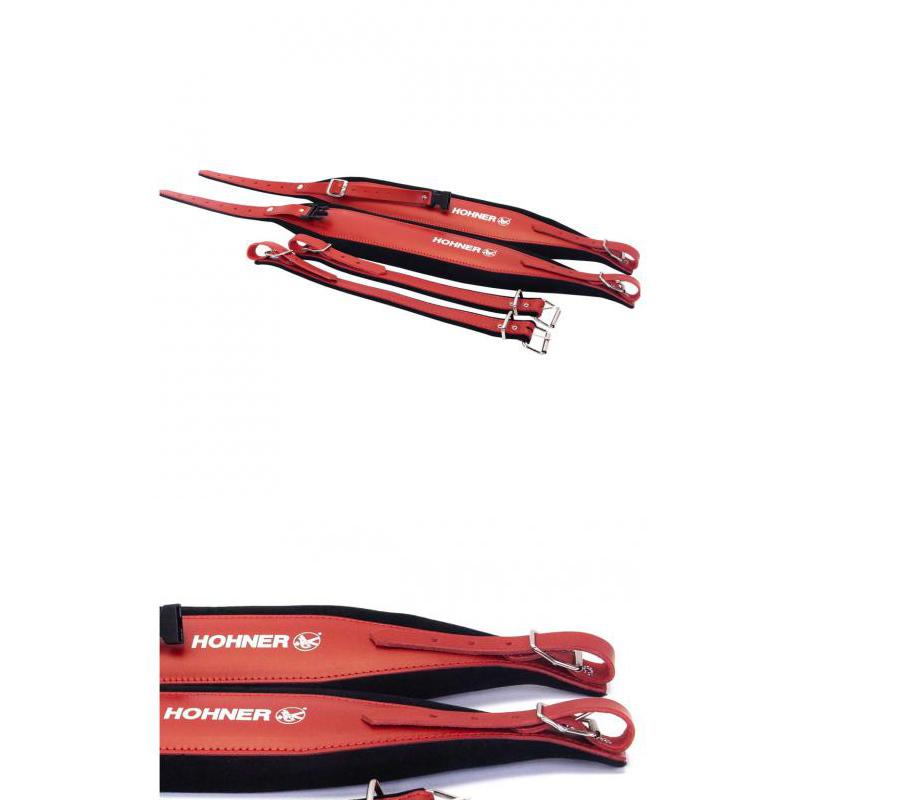 Hohner ACC21 Extra-Large Leather Accordion Strap with Back Strap - Red on Black-NEW