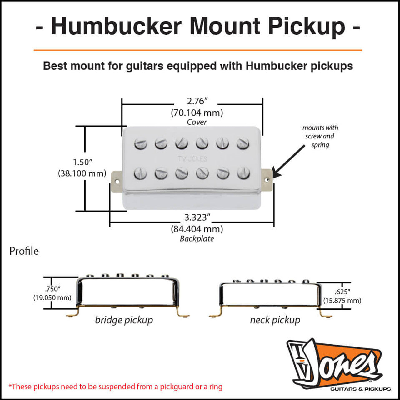 TV Jones TV Classic Neck Humbucker Pickup Mount - Plated Metal Cover-NEW