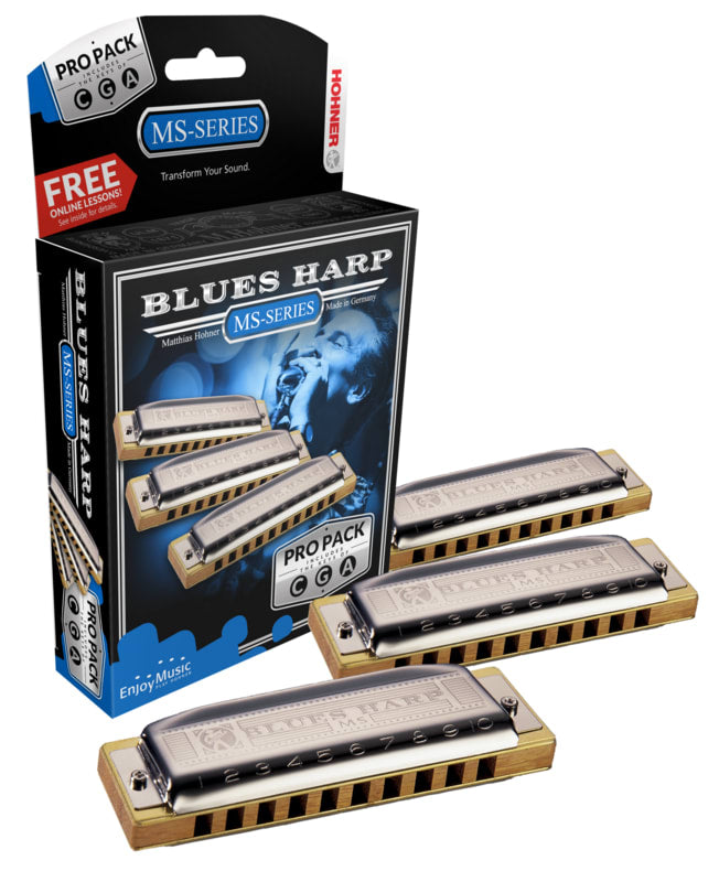 Hohner Blues Harp Pro Pack 3-piece Harmonica Set-NEW