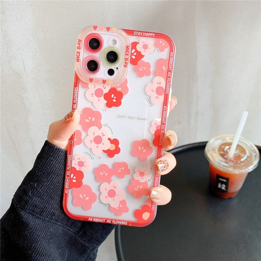 Transparent Fashion Flowers TPU Protective iPhone Case