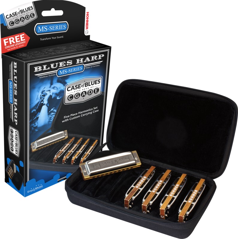 Hohner Blues Harp 5-piece Harmonica Set with Case-NEW