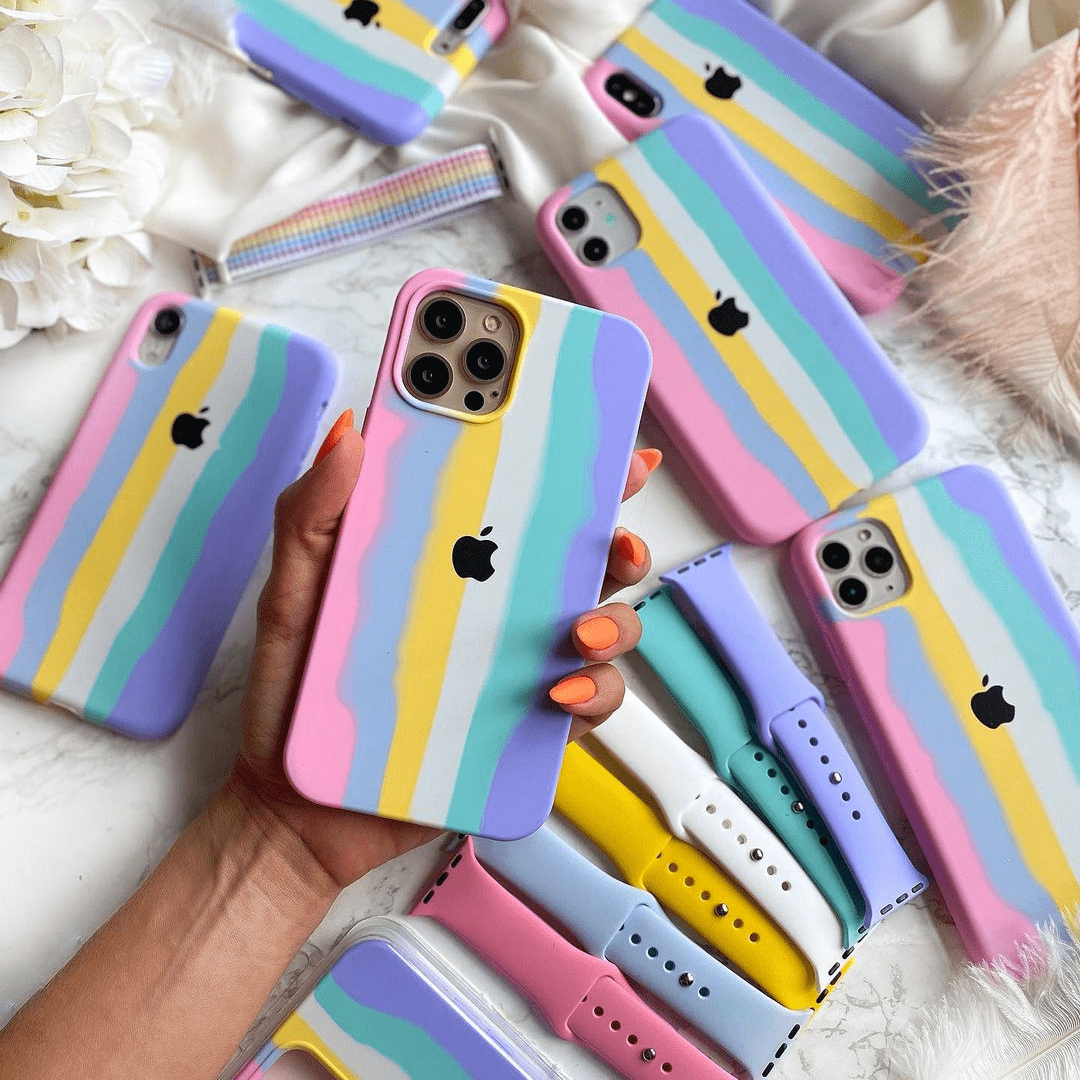 iPhone Silicone Case Rainbow Design Phone Back Cover Apple