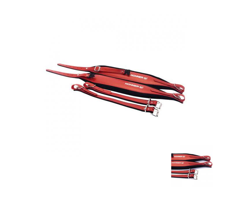Hohner ACC21 Extra-Large Leather Accordion Strap with Back Strap - Red on Black-NEW