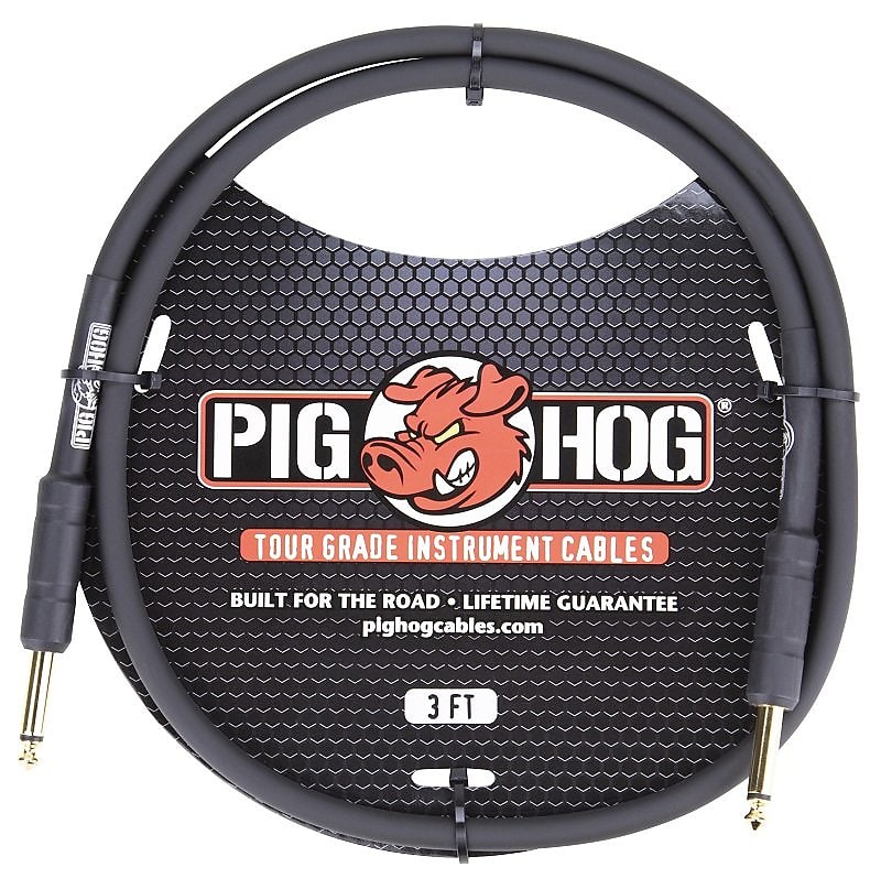 New - 2 Pack Pig Hog PH3 1/4 Straight Instrument Guitar Cord 3 Feet Patch Cable 8mm Black
