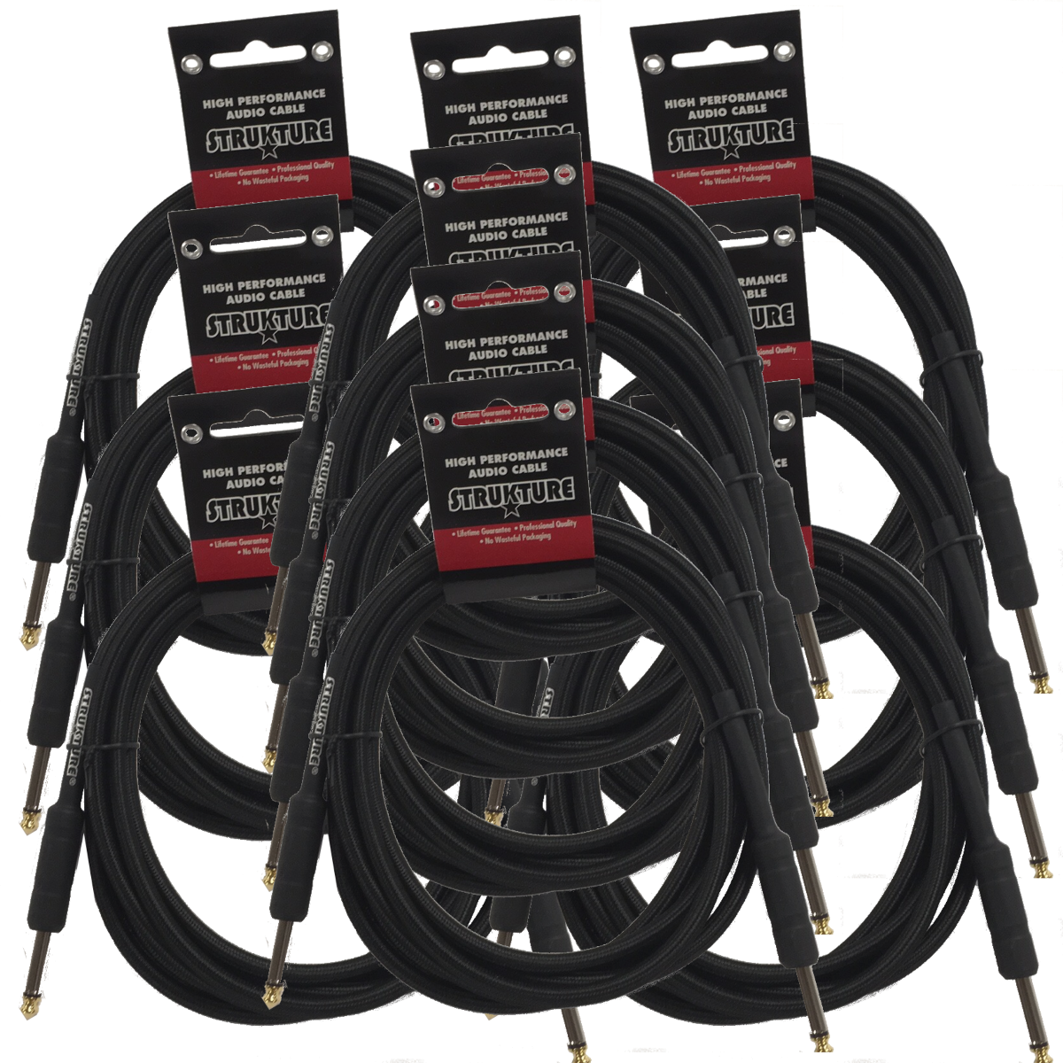 10 PACK Black 10ft Strukture 6MM Woven Instrument Cable 1/4 to 1/4 S –  Hertelpro