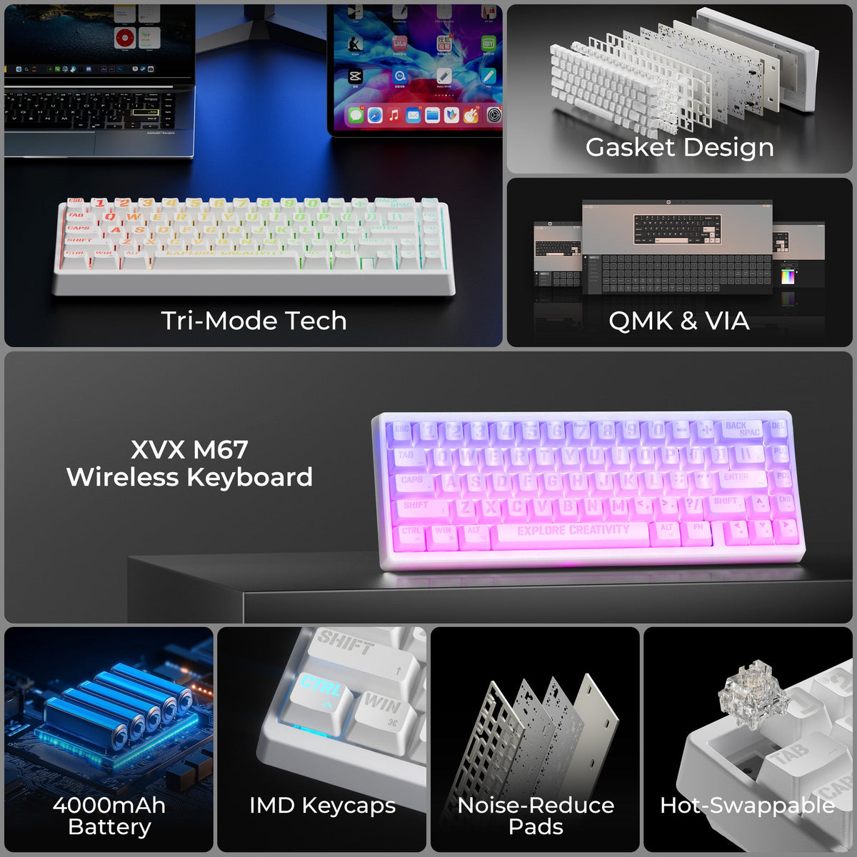 XVX Ice Switch Tri-Mode 67-Key Mechanical Keyboard XVX