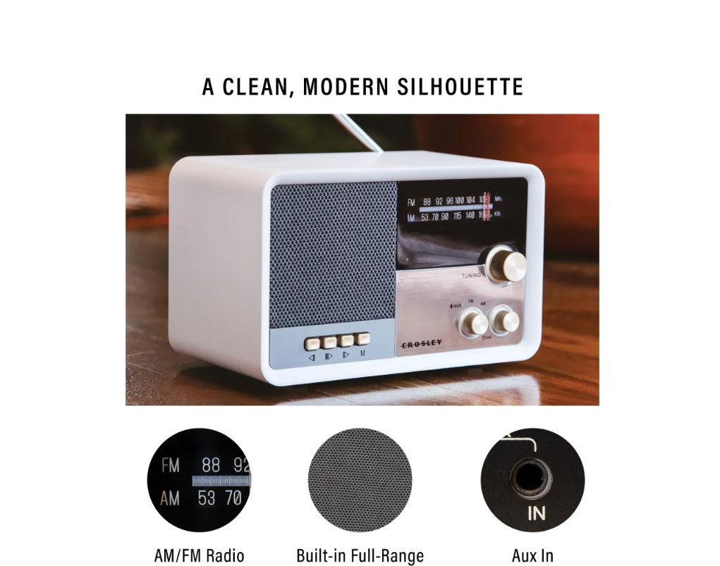 Crosley CR3036D Tribute AM/FM Radio with Built-In Bluetooth - White Sand-NEW