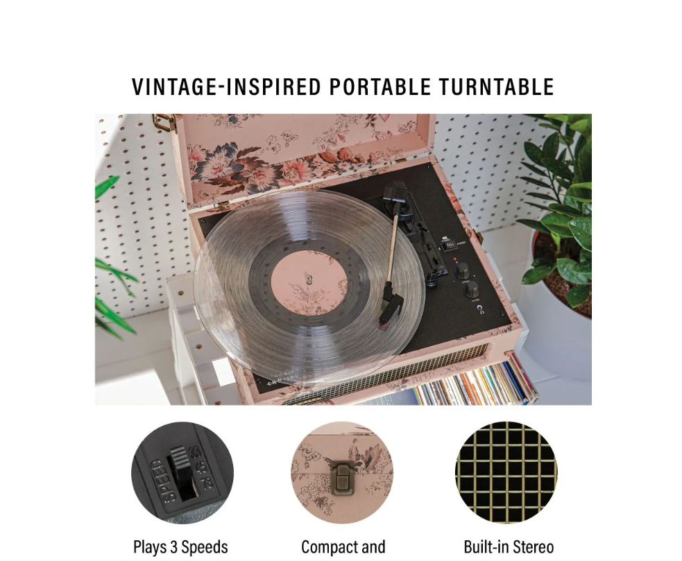 Crosley CR8017B 3-Speed Voyager Portable Turntable with Bluetooth Out - Floral-NEW