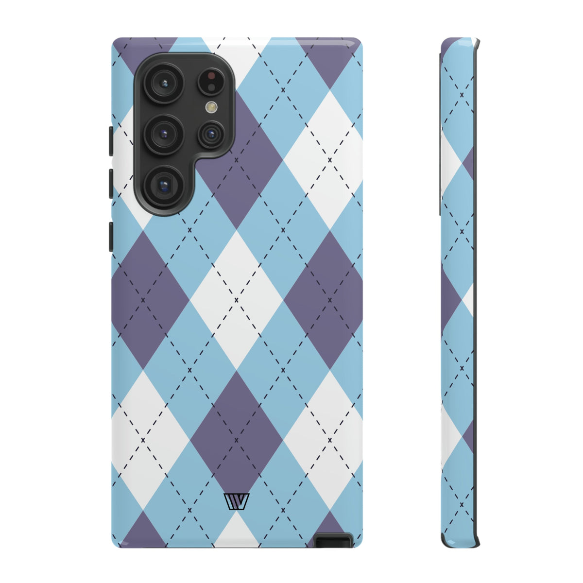 Tough Phone Case Blue White Purple Argyle Polycarbonate Shell