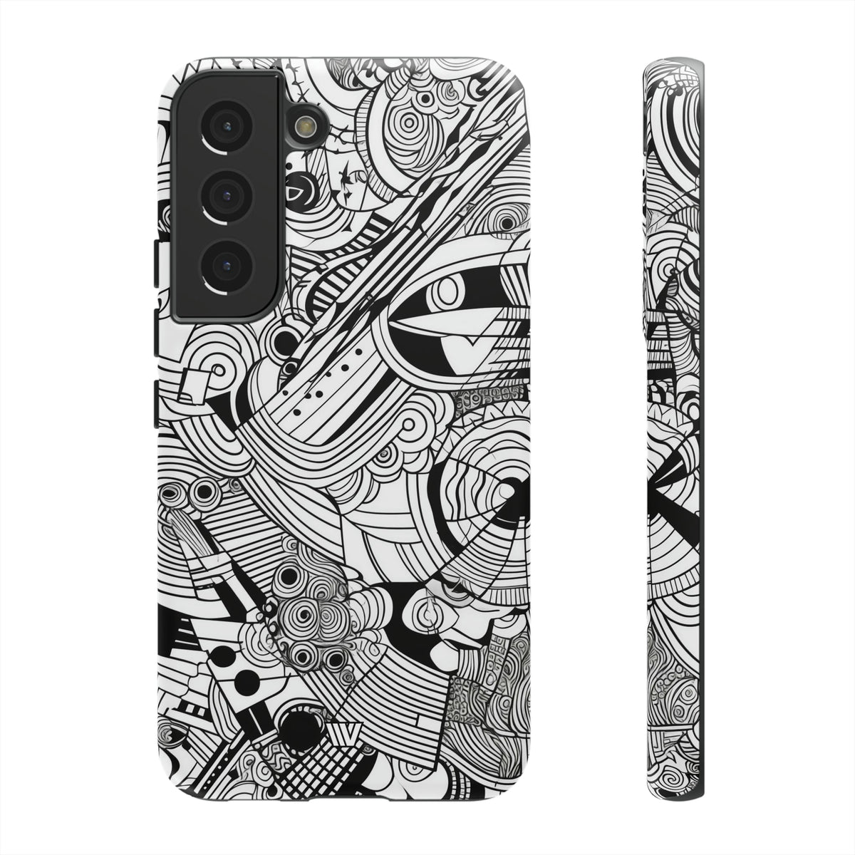 B&W Abstract Doodle Tough Phone Case with Impact Resistance Polycarbonate Shell