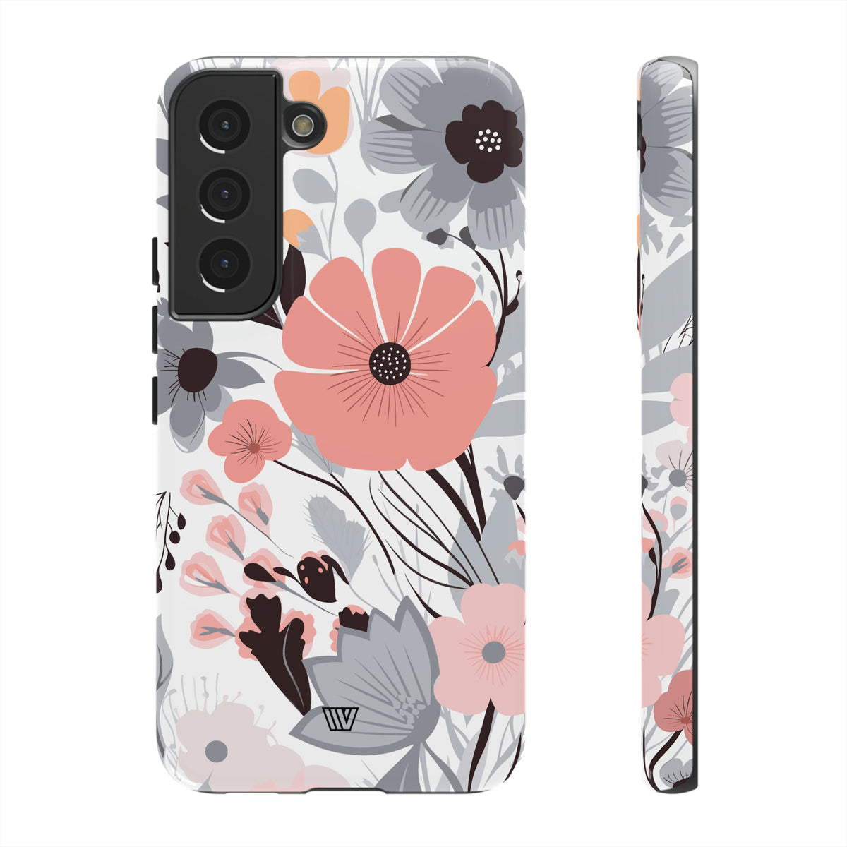 Gray Pastel Flowers Tough Phone Case