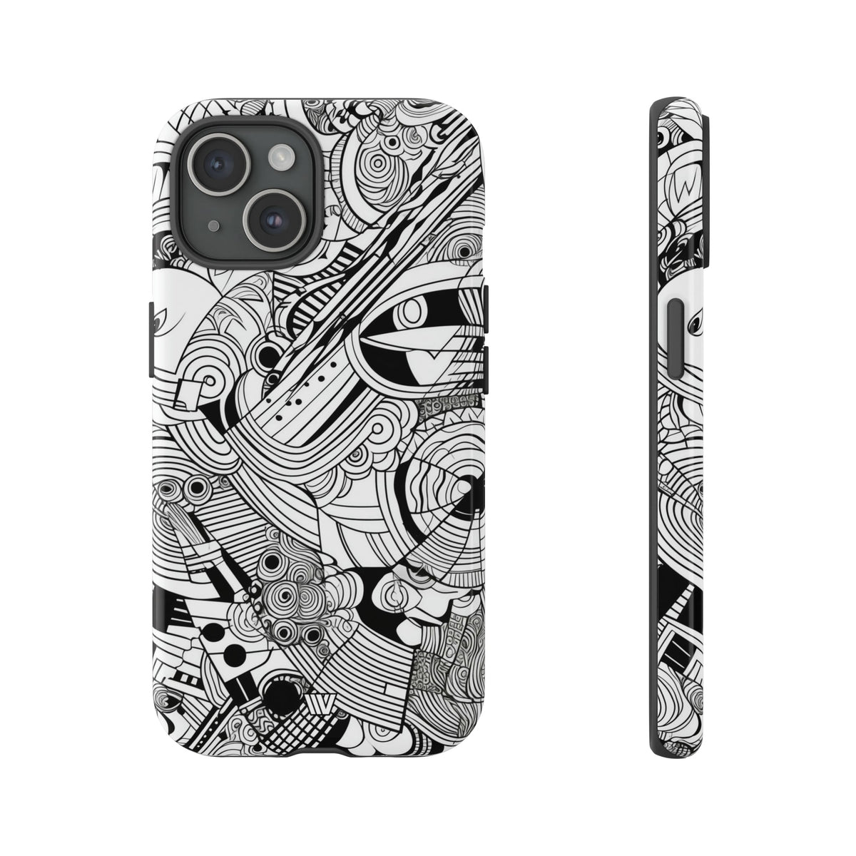 B&W Abstract Doodle Tough Phone Case with Impact Resistance Polycarbonate Shell