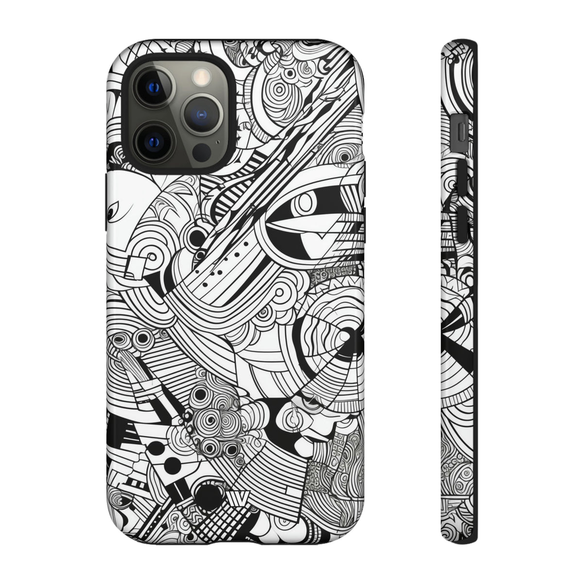 B&W Abstract Doodle Tough Phone Case with Impact Resistance Polycarbonate Shell