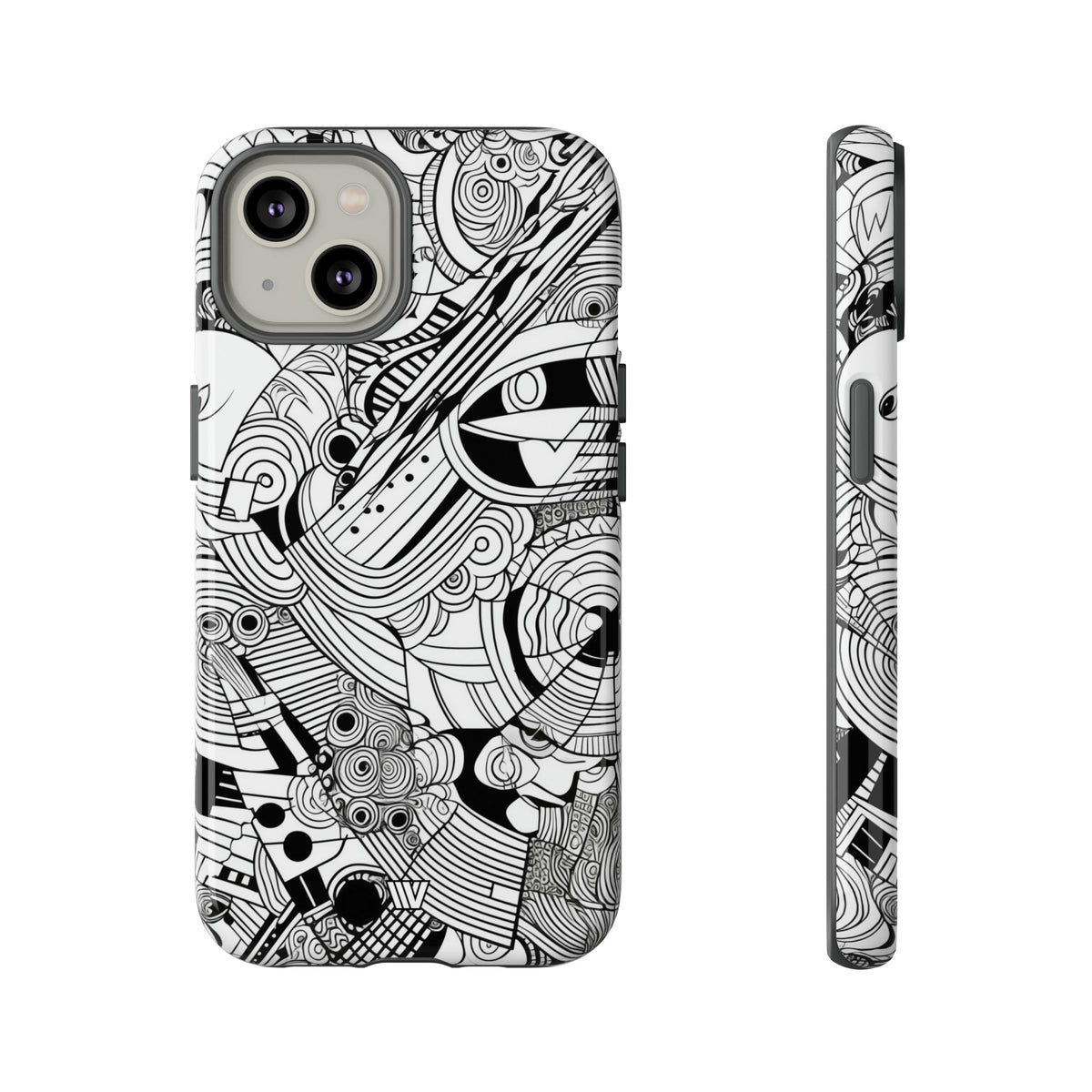B&W Abstract Doodle Tough Phone Case with Impact Resistance Polycarbonate Shell