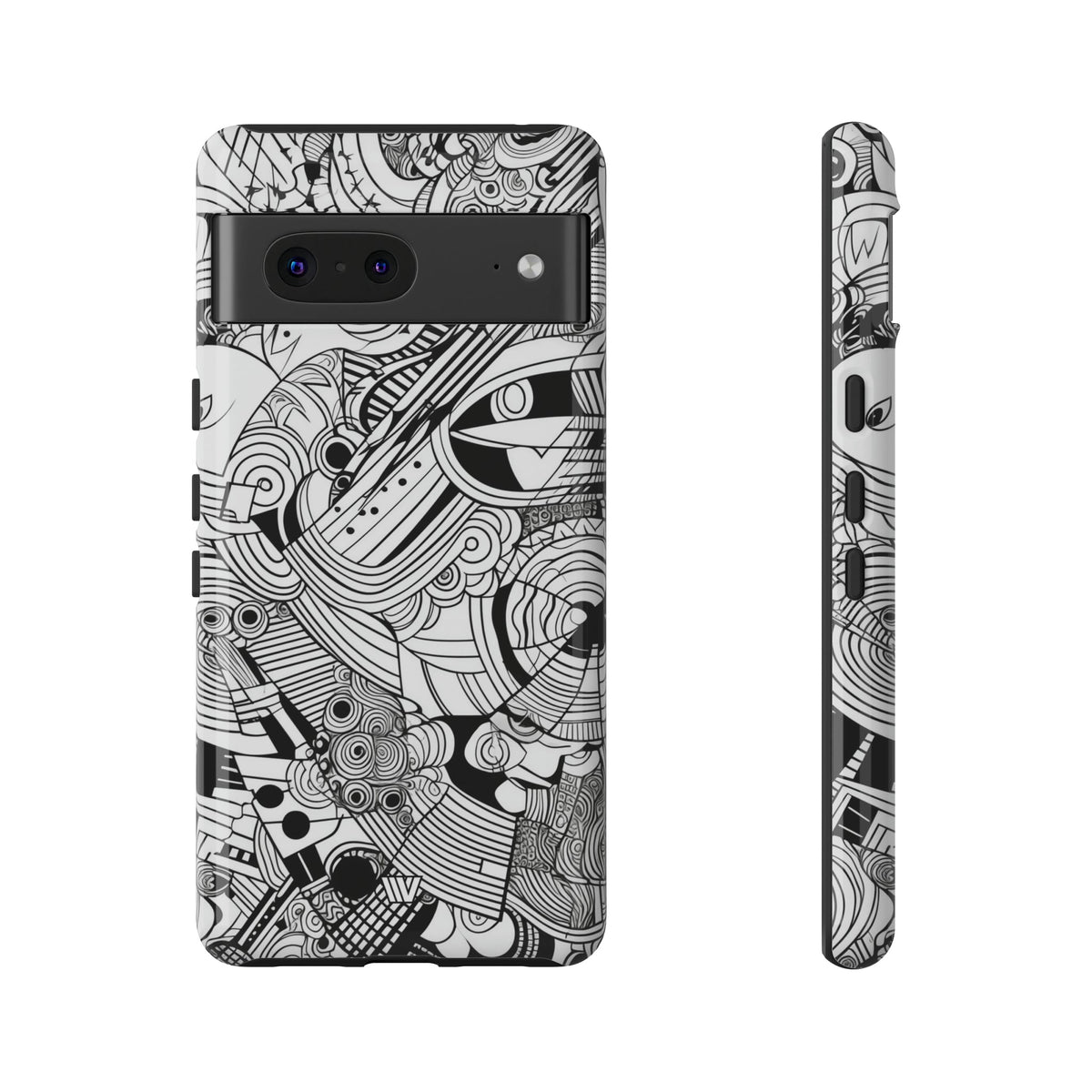B&W Abstract Doodle Tough Phone Case with Impact Resistance Polycarbonate Shell