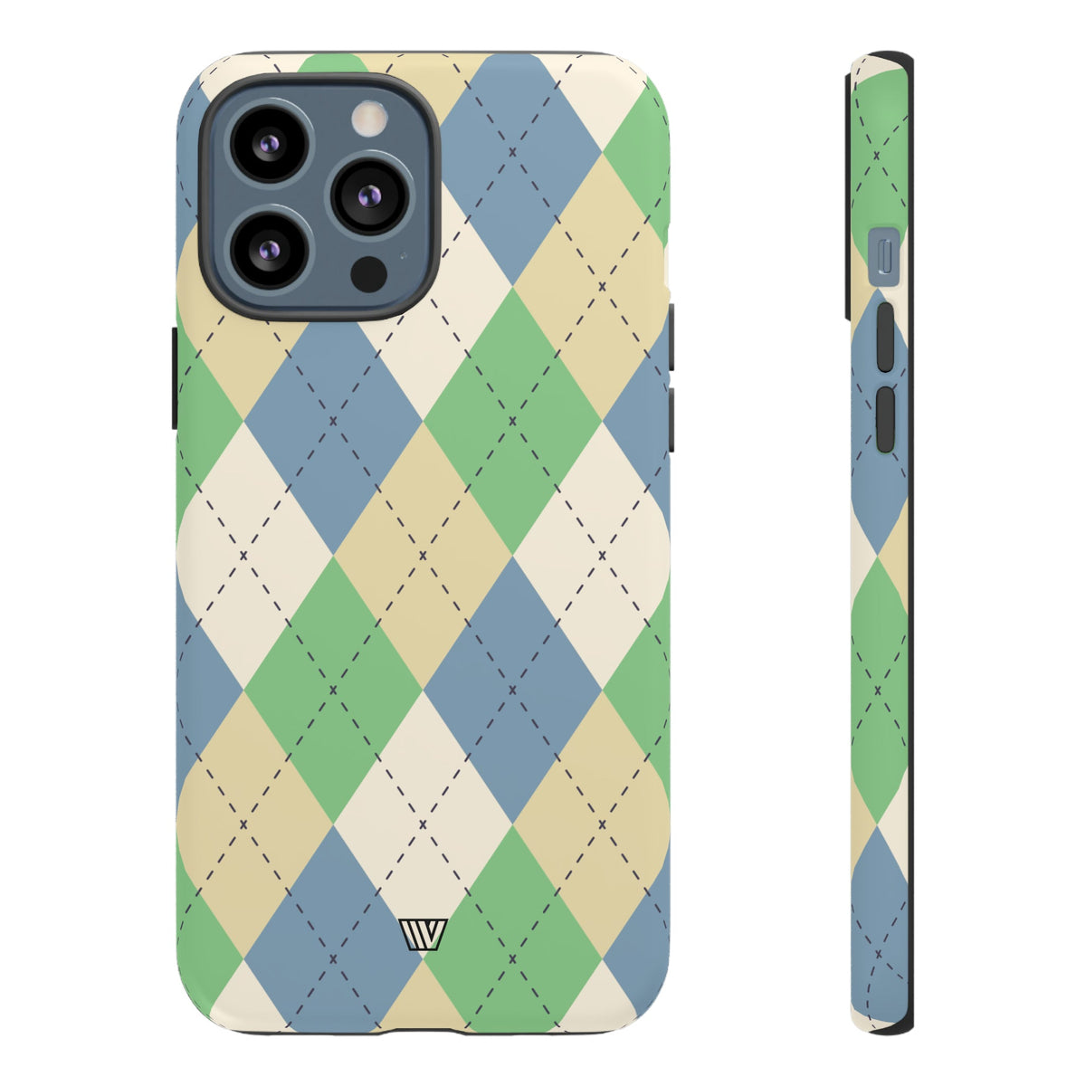Tough Phone Case Green Blue Beige Argyle Polycarbonate Shell