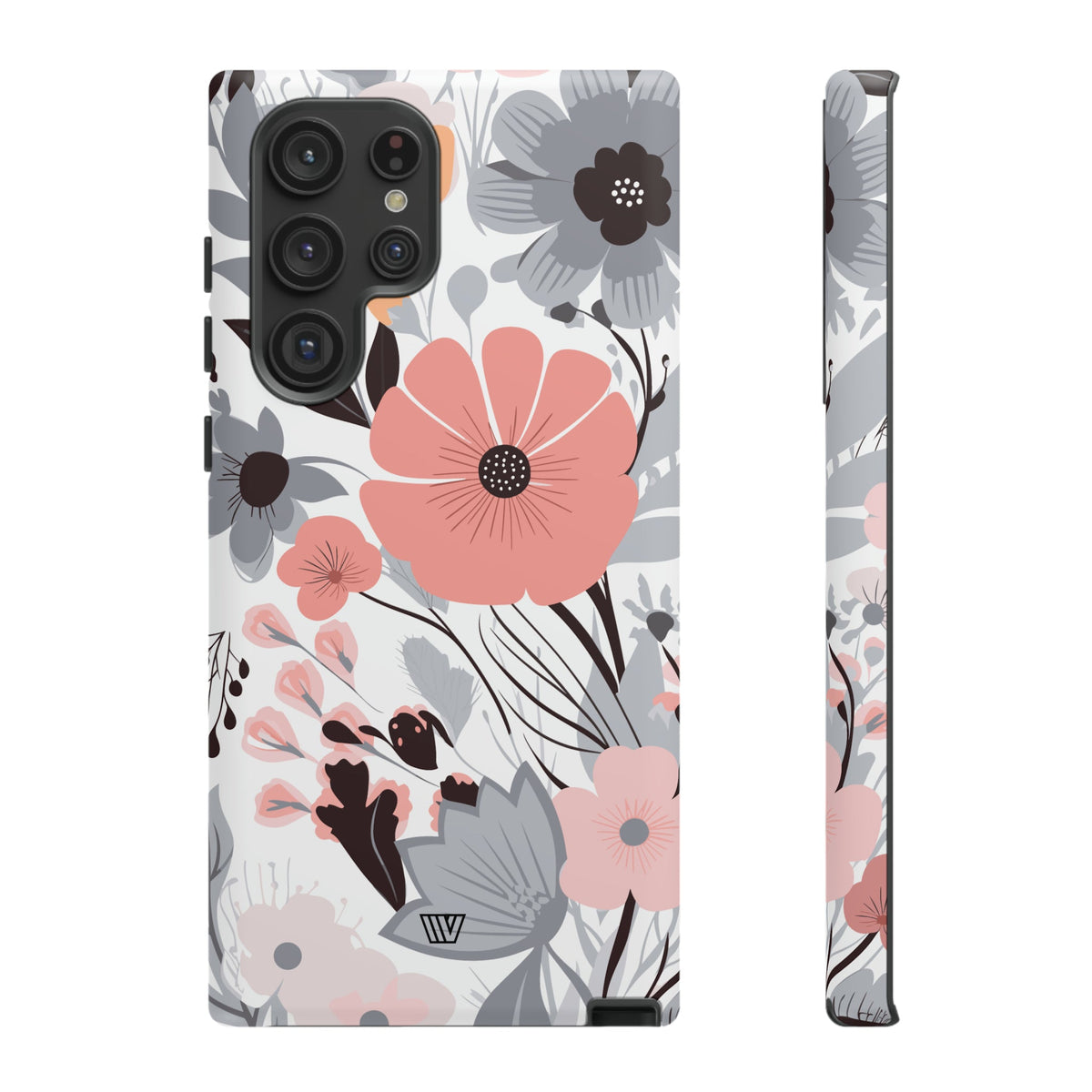 Gray Pastel Flowers Tough Phone Case