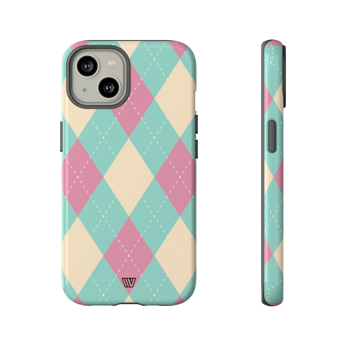Tough Phone Case Blue Pink Beige Argyle Pattern