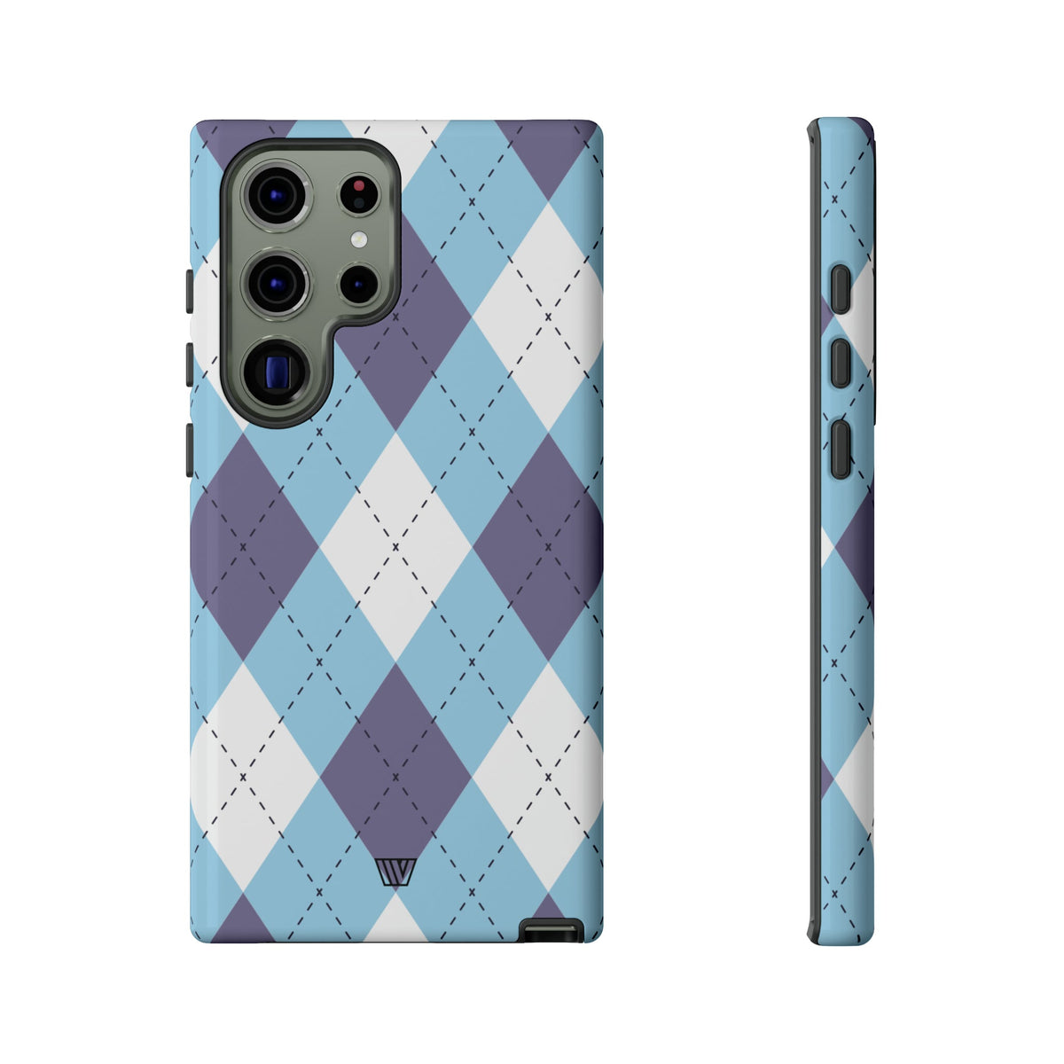 Tough Phone Case Blue White Purple Argyle Polycarbonate Shell