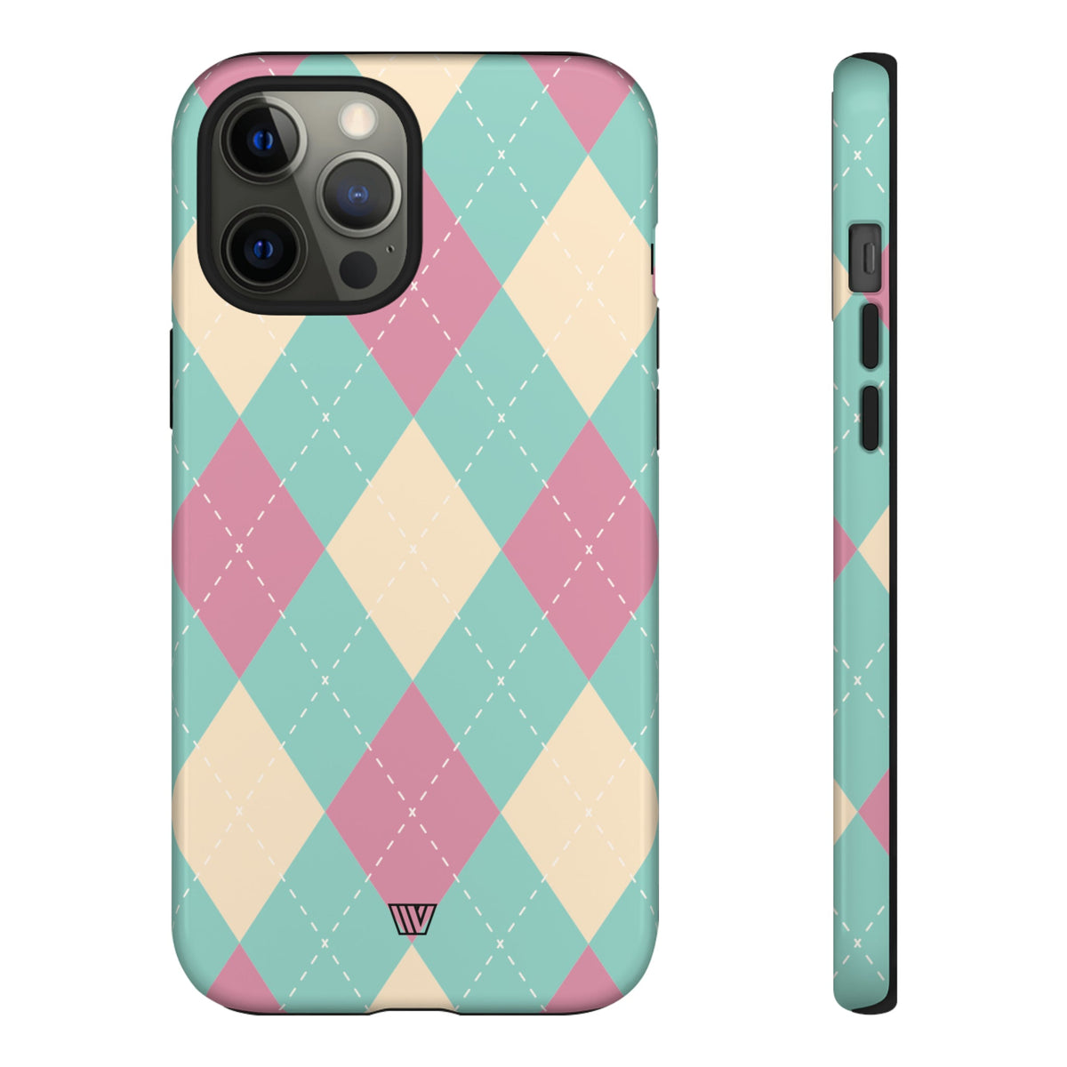 Tough Phone Case Blue Pink Beige Argyle Pattern