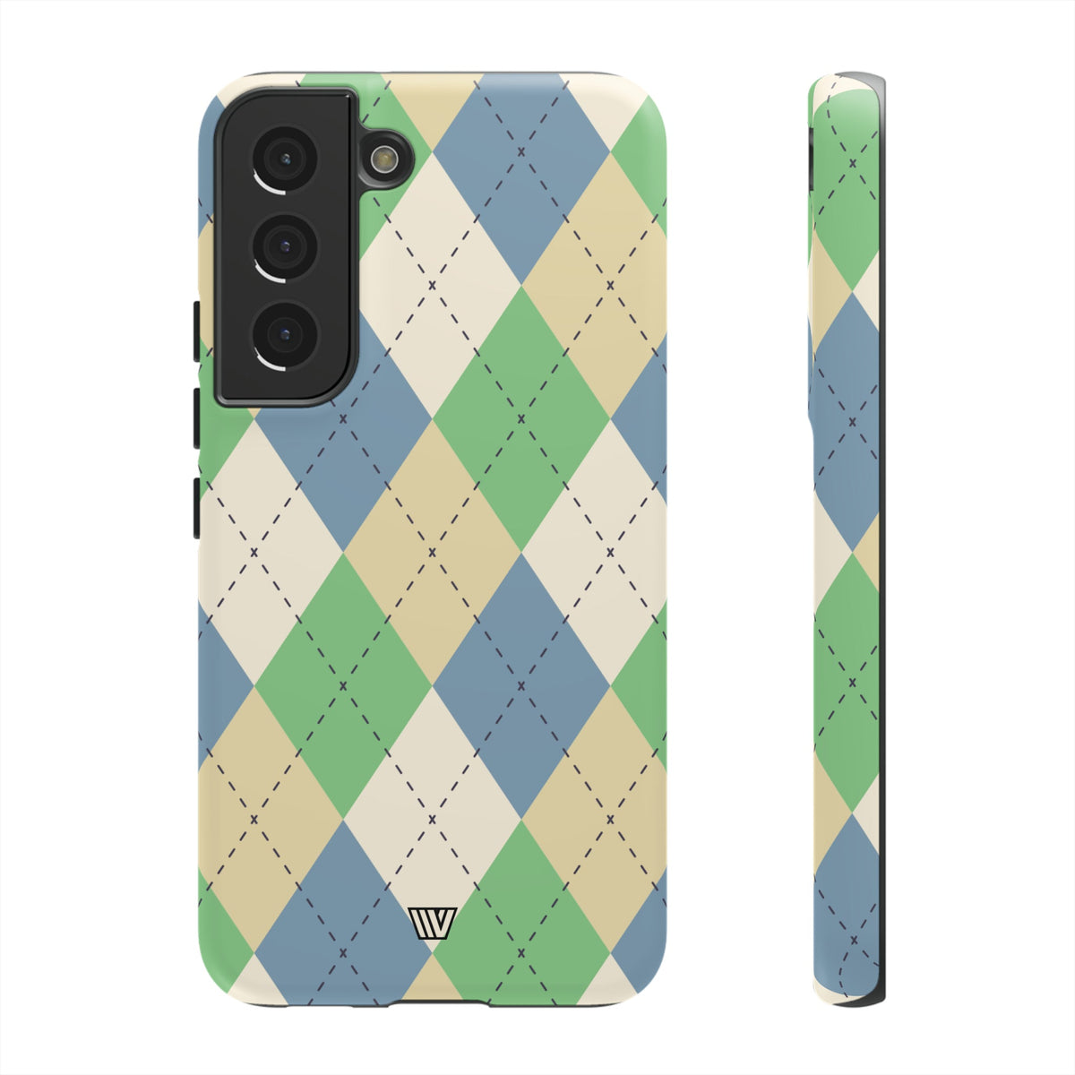 Tough Phone Case Green Blue Beige Argyle Polycarbonate Shell