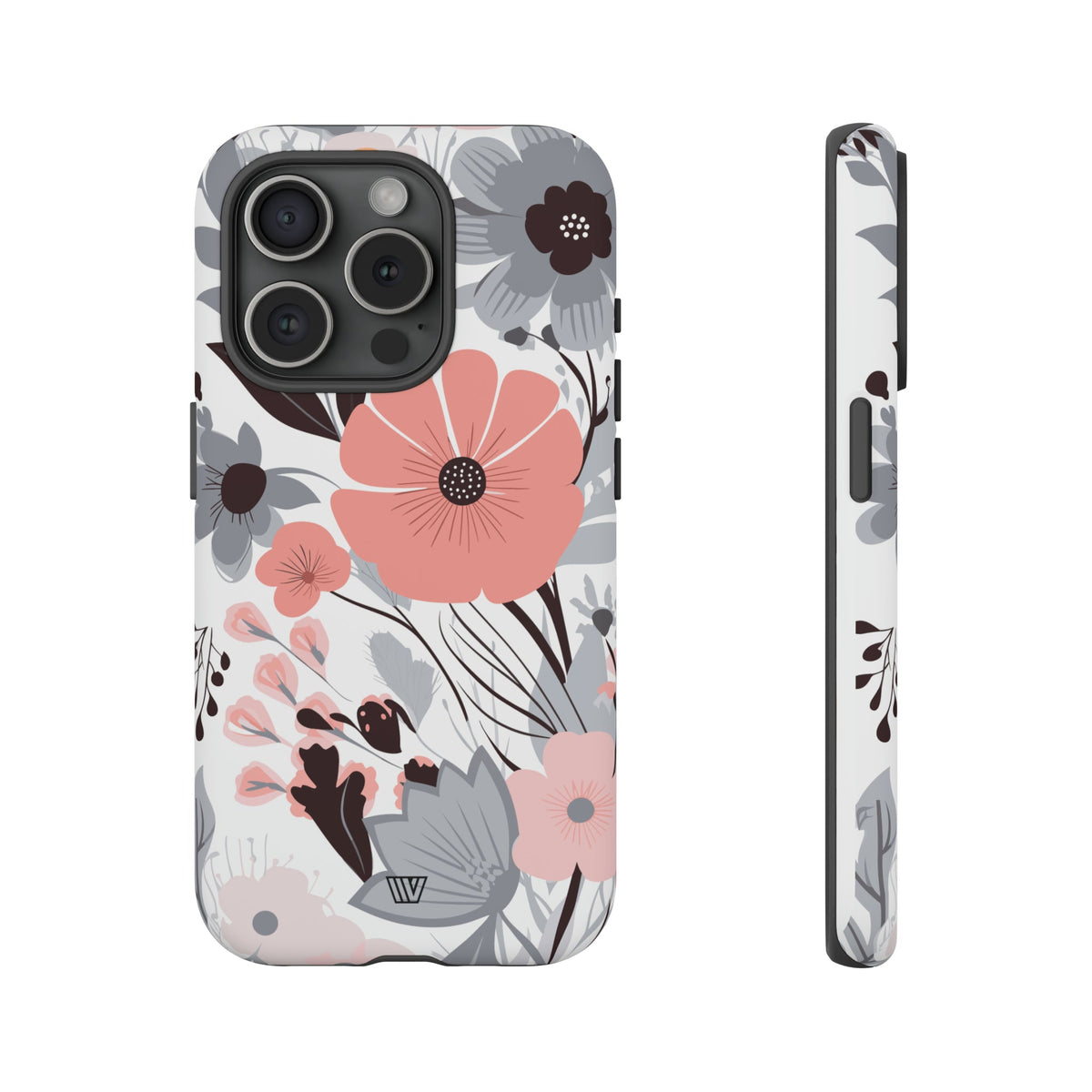 Gray Pastel Flowers Tough Phone Case