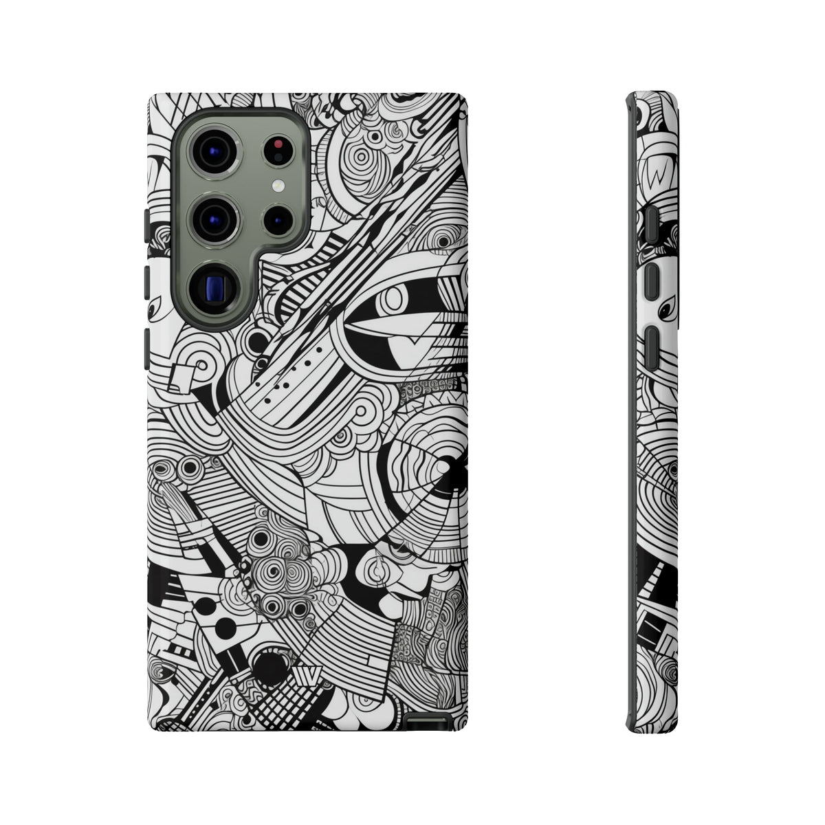 B&W Abstract Doodle Tough Phone Case with Impact Resistance Polycarbonate Shell