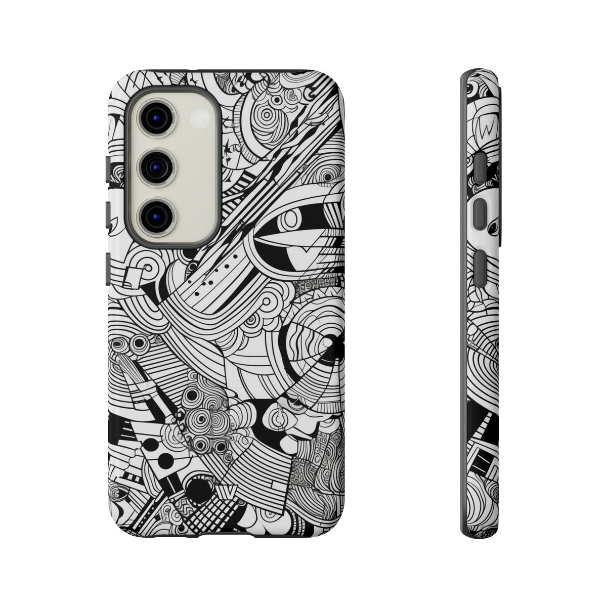 B&W Abstract Doodle Tough Phone Case with Impact Resistance Polycarbonate Shell