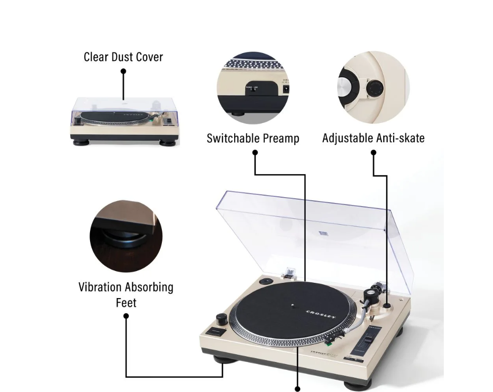 Crosley C100BT 2-Speed Bluetooth  Turntable, Champagne-NEW