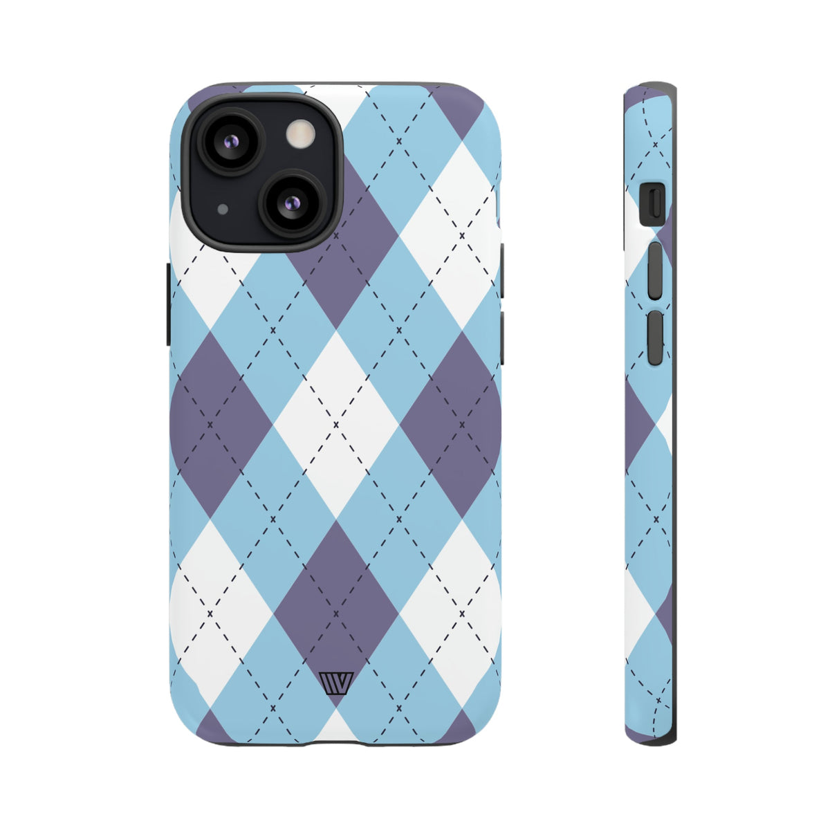 Tough Phone Case Blue White Purple Argyle Polycarbonate Shell