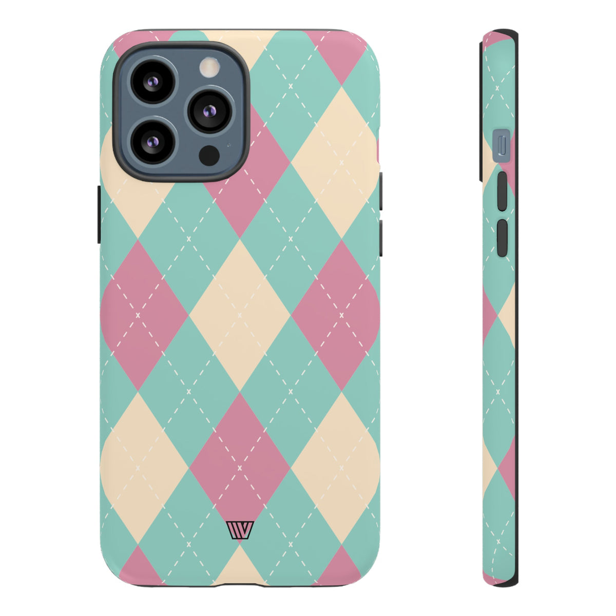Tough Phone Case Blue Pink Beige Argyle Pattern