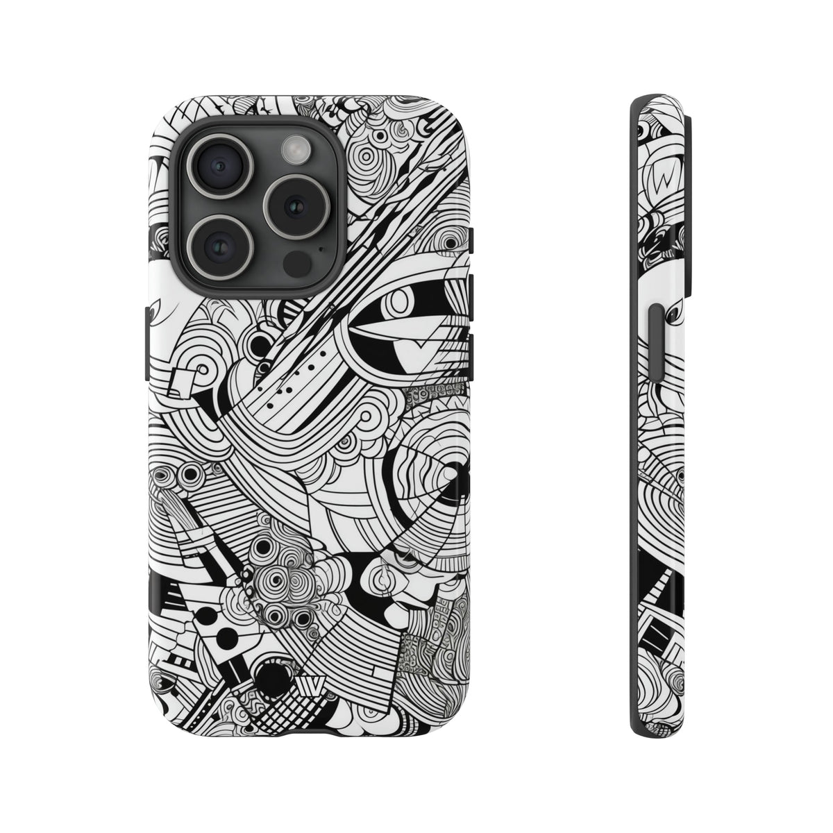 B&W Abstract Doodle Tough Phone Case with Impact Resistance Polycarbonate Shell