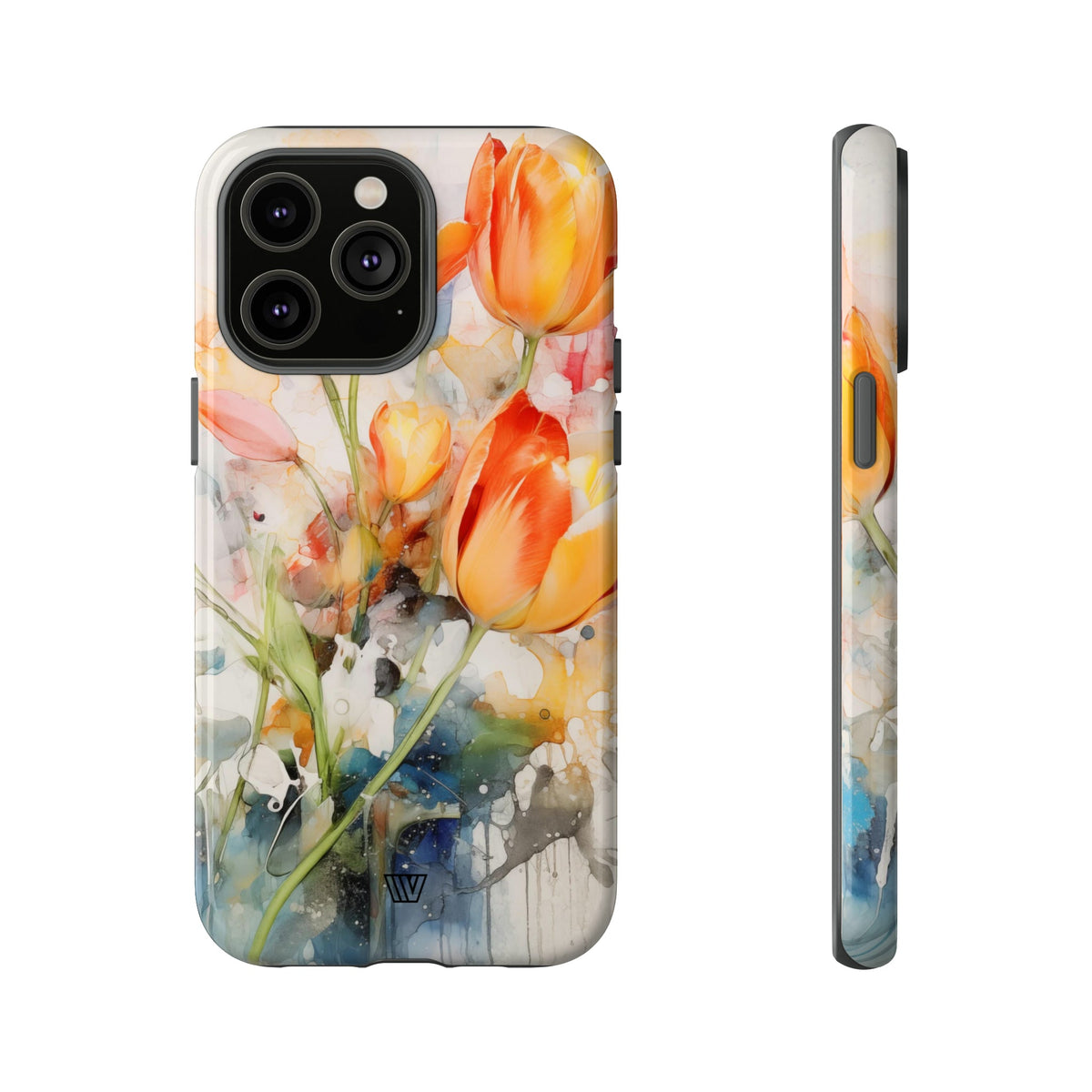 Watercolor Tulips Tough Phone Case Impact Resistant Polycarbonate Shell