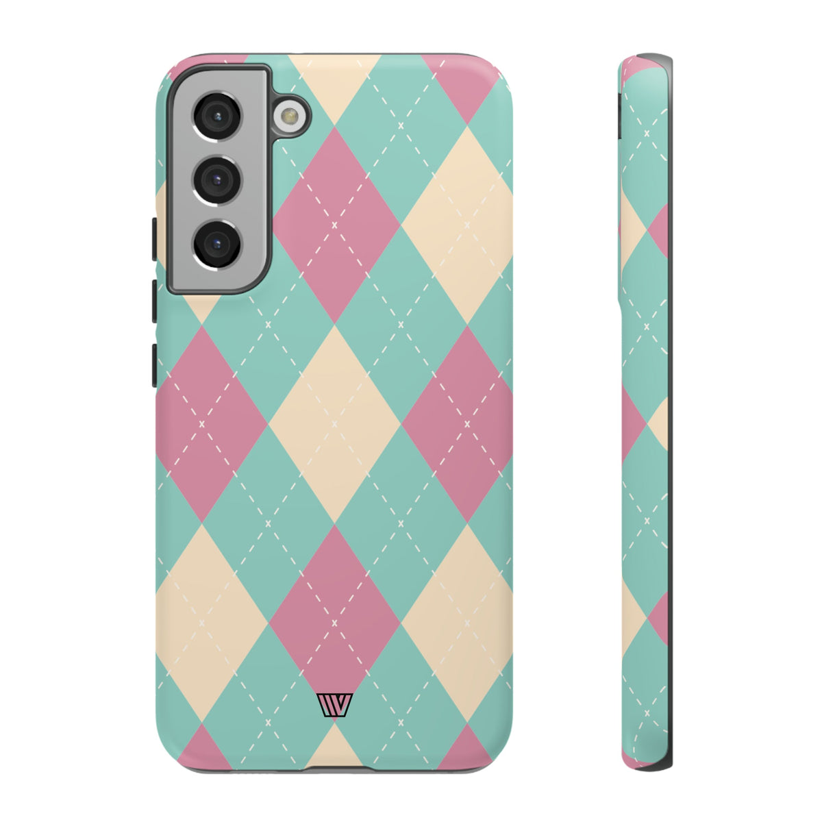 Tough Phone Case Blue Pink Beige Argyle Pattern