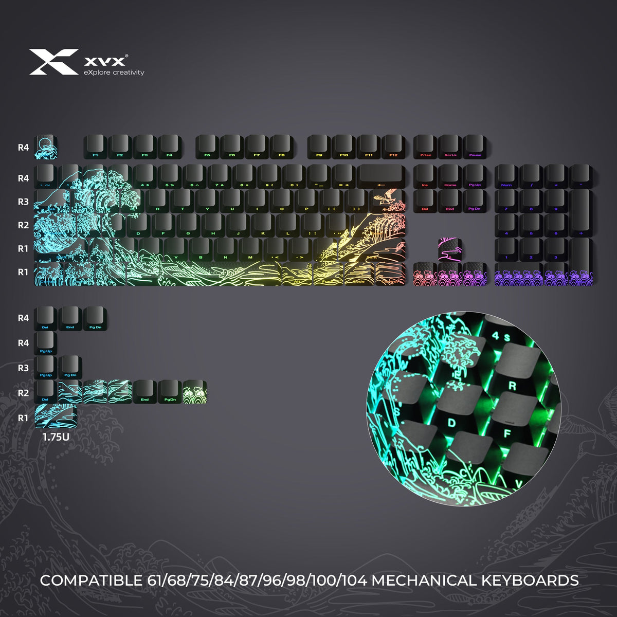 XVX IMD Spider Web Shine-Through OEM Profile 118-Key Keycap Set