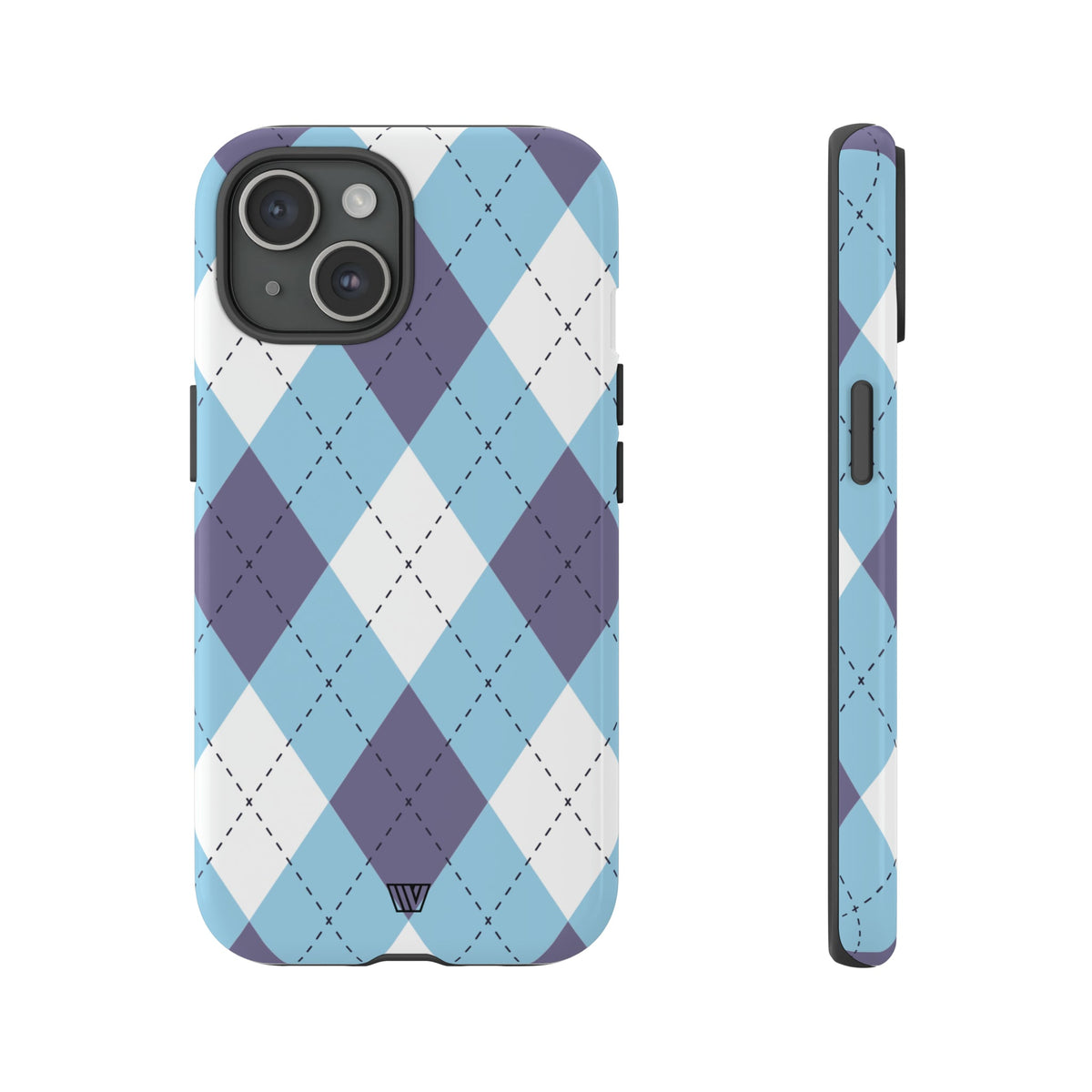 Tough Phone Case Blue White Purple Argyle Polycarbonate Shell