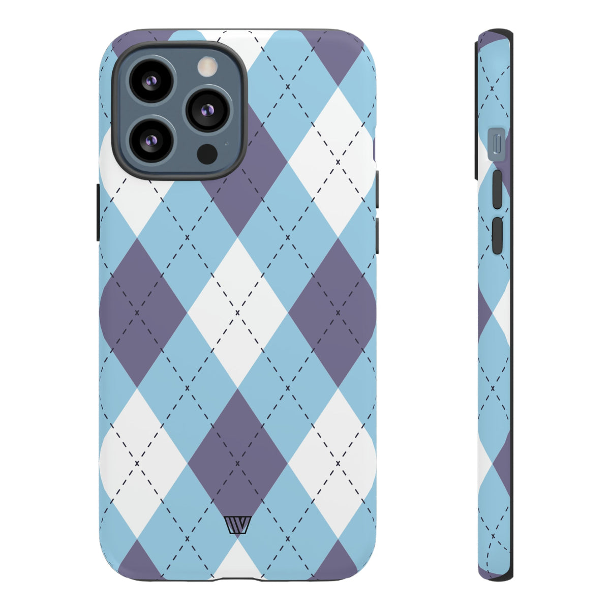 Tough Phone Case Blue White Purple Argyle Polycarbonate Shell