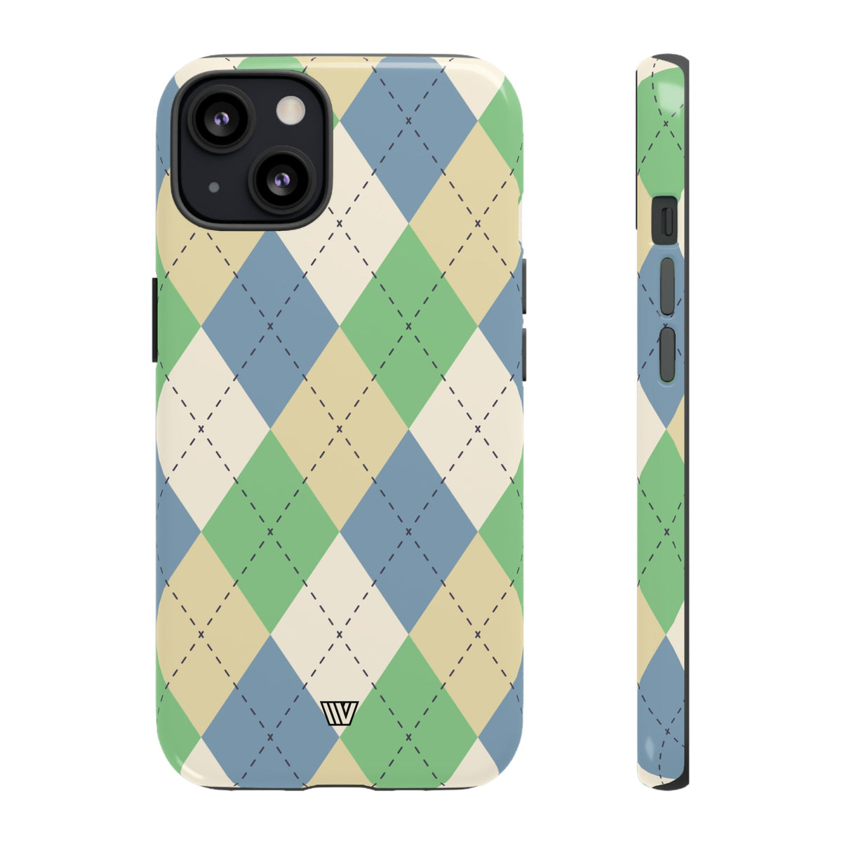 Tough Phone Case Green Blue Beige Argyle Polycarbonate Shell