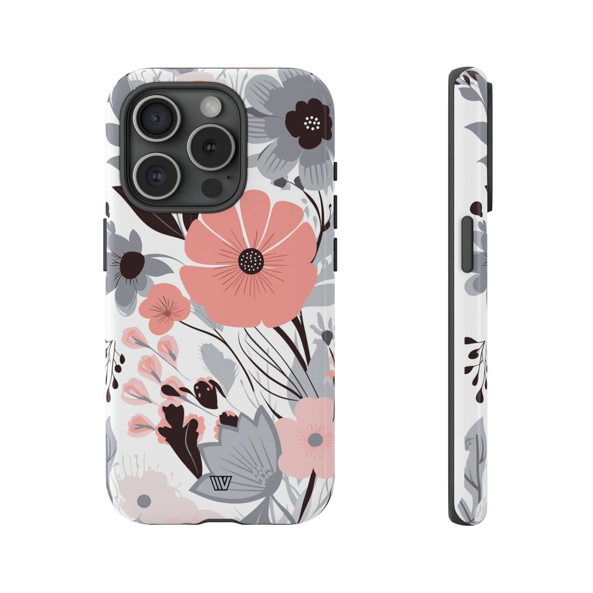 Gray Pastel Flowers Tough Phone Case